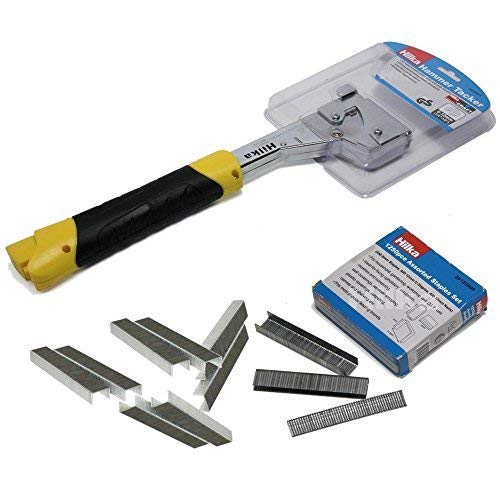 Hammer Tacker Hand Held & Assorted Staple Carpet Wood upholstery Stapler Gun NEW