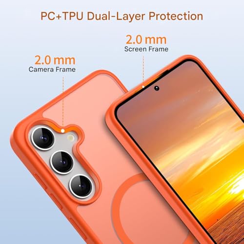 Image of Elzzi Magnetic Guard Case for Samsung Galaxy A55 5G Cover, Compatible with MagSafe Translucent Matte Hard PC + TPU Hybrid Back Cover, Slim Shock-Resistant Anti-Scratch Protective Case (Cosmic Orange)