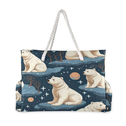 ATTX Cute Polar Bear Beach Bags for Women - Large Beach Bags with Zipper Waterproof Sandproof Swim Pool Bag Large Tote#732