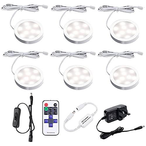 AIBOO LED Under Cabinet Kitchen Lights Plug in Wired 6 Pack with Remote,Natural White Dimmable Under Cupboard Kitchen Lights Mains Powered,Under Counter Light Display for Closet Showcase Wardrobe