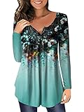  ORANDESIGNE T-Shirt Femme Fleurs Col en V Haut D\'été Décontracté Ample Grande Taille Tuniques Hauts Chemise Longue Chemisier Surdimensionné Haut à Manches Courtes J Bleu XL