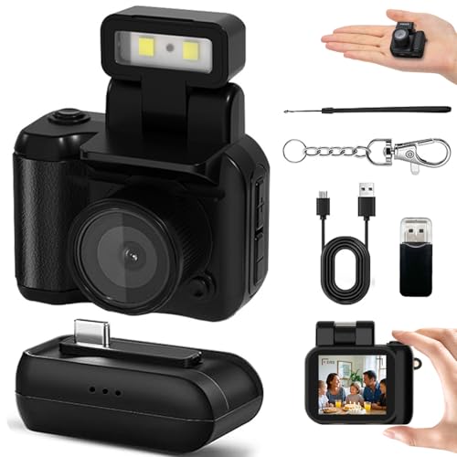 Mini Retro Video Camera Digital, Mini Keychain Camera with Sd Card, Portable Tiny Nostalgic Digital Camera, 1080p Hd with Led Flash Light (Black No Memory Card)