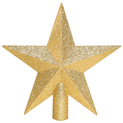 Annecy Christmas Tree Topper - 8" Gold Star Tree Topper, Glitter Shatterproof Christmas Tree Decoration