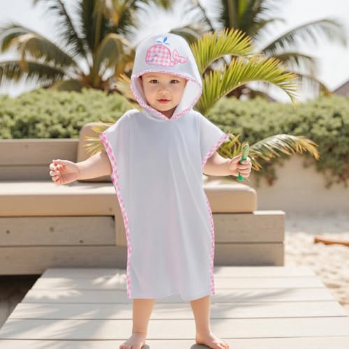 Image of Toddler Boys Girls Hooded Poncho Towels Beachwear Sea Animal Embroidery Whale Terry Beach Swim Cover Up Swimwear