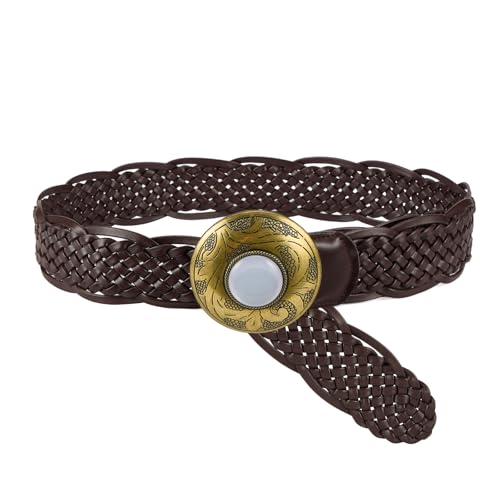 Braided belt for Women Wide Boho Woven Leather Belt Big Buckle for Dress & Jeans