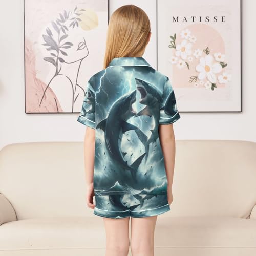 ALAZA Shark Fighting Magic Satin Pajamas Set Short Sleeve Button Down Sleepwear Summer Pjs 2 Piece4