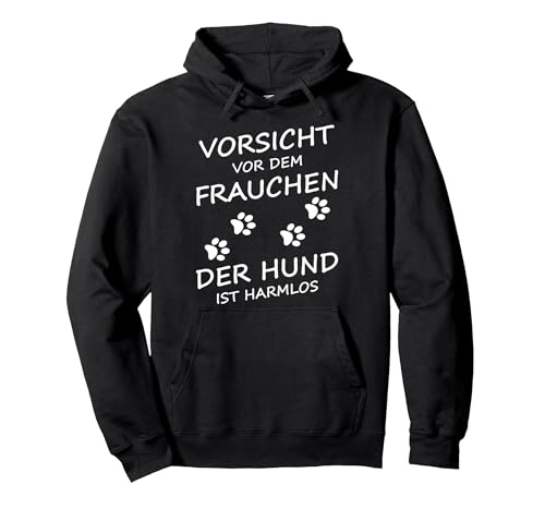 Vorsicht vor dem Frauchen der Hund ist harmlos Gassi Frauen Pullover Hoodie, Unisex für Erwachsene, Schwarz, M