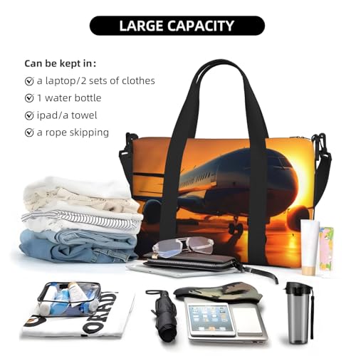 Airplane At Sunset Print Hand Travel Bag,Gym Bag,Weekend Travel Overnight Bag,Tote Bag Sports Bag For Women Men4