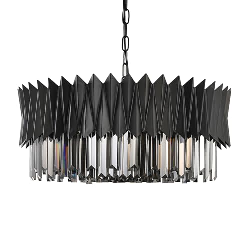 FANLANGRUI Black Crystal Chandelier 24'' K9 Crystal Round Pendant Lights Adjustable 5-Tier Large Modern Crystal Chandelier for Dining Room Living Room Kitchen Island Bedroom Foyer Entryway by FANLANGRUI - Used condition - Image 4