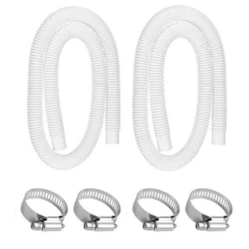 Swimming Pool Pump Replacement Hose 2Pcs 32mm Above Ground Pool Hose with 4 Metal Clamps Pool Filter Hoses for Intex 330GPH 530GPH and 1000GPH 1.5m/59in x 32mm/1.25in (L*D)
