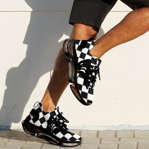 Checkerboard Black White Checkered Mens Running Shoes Lightweight Walking Tennis Shoes Soft Soled Elastic Cushion Basketball Shoes4
