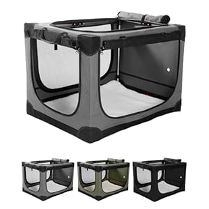 Veraste 42″ L x 31″ W x 31″ H Collapsible Travel Dog Crate, Quick-Setup Portable Soft Dog Kennel for Large Dogs up to 90 lbs, 4-Door Foldable Travel Crate with Storage Bag, Grey