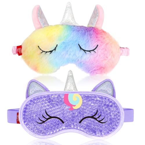 my novel things Cooling Eye Mask and Sleep Mask Eye Cover Rainbow Unicorn Girls Birthday Cute Gifts Teens Women, Cold Warm Eye Compress for Dry Eyes Spa at Home Travel Plush Blindfold Sleeping