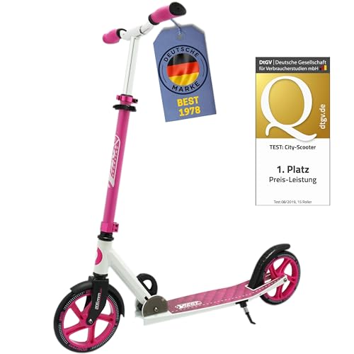 Best Sporting Tretroller Erwachsene | Cityroller mit Stabiler Stahlkonstruktion – klappbarer Scooter mit Ständer für komfortable Stadtfahrten, in 3 Größen höhenverstellbar (Pink)