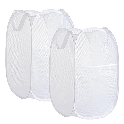 Collapsible Mesh Laundry Basket?Pop Up Laundry Hamper-Easy Storage, Ideal for Home and Travel Use (2 white)