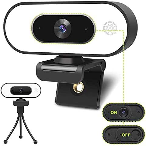 Webcam with Ring Light Microphone - Streaming Web Camera, 1080P Full HD Pro Camera for PC Mac Laptop Desktop, USB Computer Webcam with Privacy Cover and Tripod for Zoom Meeting Skype Teams Twitch Cover