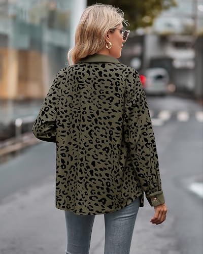 Shackets for Women 2024 Corduroy Leopard Jacket Button Down Long Sleeve Blouses Lightweight Fall Jacket Casual Coat3