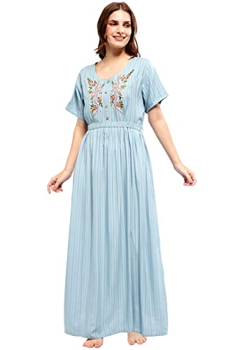 Image of ZEYO Women's Rayon Floral Embroidery Ghera Above The Knee Nighty Night gown 5683