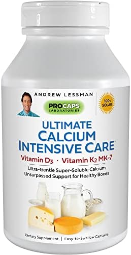 ANDREW LESSMAN Ultimate Calcium Intensive Care with Vitamin D3 & K2 MK7-120 mcg - 60 Capsules - Bone and Skeleton Health Essentials. Gentle, Easy to Swallow, Super Soluble. No Additives