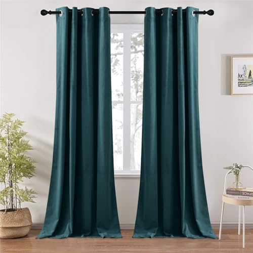 RYB HOME Teal Blue Velvet Curtains 84 inch Length 2