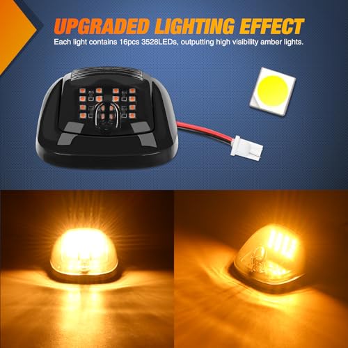 Nilight Cab Roof Marker Light 5 PCS 16 LED Smoked Lens Amber Top Clearance Lights Kit Waterproof Surface Mount for Ford Dodge Ram SUV POV Pickup Trucks by Nilight - Image 3