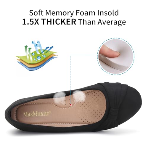 MaxMuxun Black Soft Leather Insole Bow Knot Ballet Ballerina Dolly Shoes Pumps Women Flats with Bowtie Velvet Shoe for Women Size 5 UK / 38 EU - Image 3