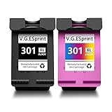 V.G.ESprint 301XL Remanufacturado Cartuchos de Tinta Reemplazo para HP 301 Negro y Color Compatible con Deskjet 1000 1010 1050 1510 2050 2510 2540 3050 Envy 4500 5530 Officejet 2620 4630, Paquete de 2