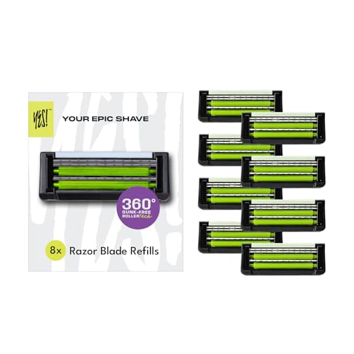 Anti-Clogging Razor Cartridge with Patented Dual Roller System – Triple Blade, Easy-Rinse Design, 8 Refills – YES! Your Epic Shave