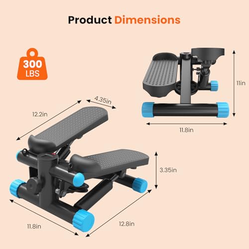 Image of Sweetcrispy Mini Stair Steppers with Resistance Bands for Exercise at Home, Portable Exercise Twist Stepper Machine for Full Body Workout, 300LBS Capacity