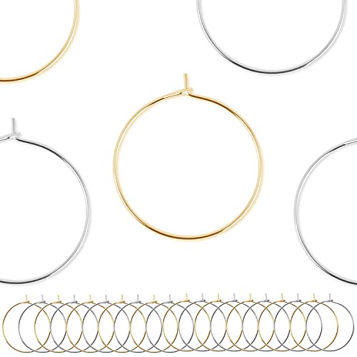 BEADNOVA Wine Glass Charm Rings 120pcs Gold and Silver Plated 25mm Beading Charm Rings Wine Glass Marker for Birthday Party Wedding Festival Favor
