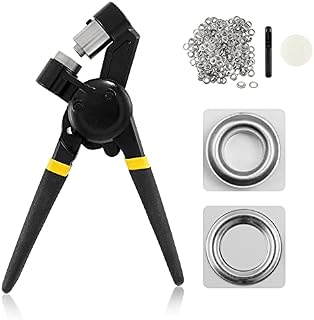 Dyna-Living Grommet Handheld Hole Punch Pliers Grommet Machine Hand Press Tool with 500 Silver Grommets of 3/8 Inch (10mm), Portable Metal Manual Grommet for Belts, Crafts, Rubber, Poster