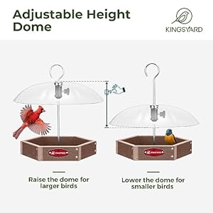 Kingsyard Platform Bird Feeder for Outdoor Hanging Rugged Recycled Plastic Wild Bird Feeding Station with Adjustable Dome Metal Mesh Tray Brown