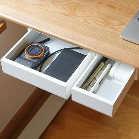 ROCDEER Under Desk Drawer Bamboo, Slide Out Desk Drawer Attachment, Self-Adhesive Under Desk Storage for Organizer (White) Cover