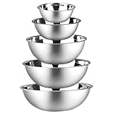 Mixing Bowls Set of 3 & 5 – Premium Stainless Steel Bowls & Strainer Colander, Serving & Food Prep – Nesting Design, Rust-Resistant – 0.75 to 5 Quart – Lids Not Included (5 PCS MIXING BOWL SET)