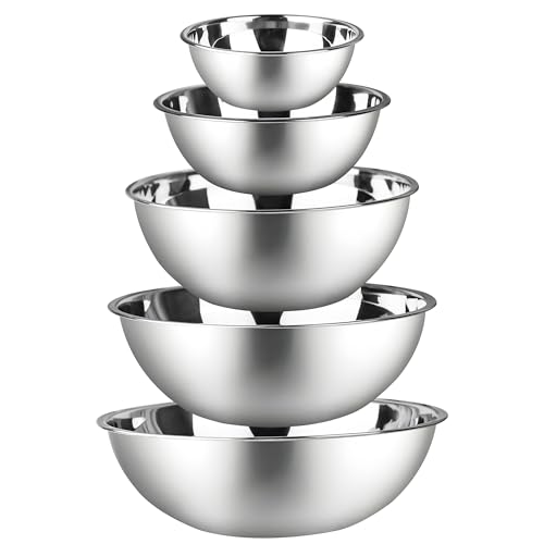 Mixing Bowls Set of 3 & 5 – Premium Stainless Steel Bowls & Strainer Colander, Serving & Food Prep – Nesting Design, Rust-Resistant – 0.75 to 5 Quart – Lids Not Included (5 PCS MIXING BOWL SET)