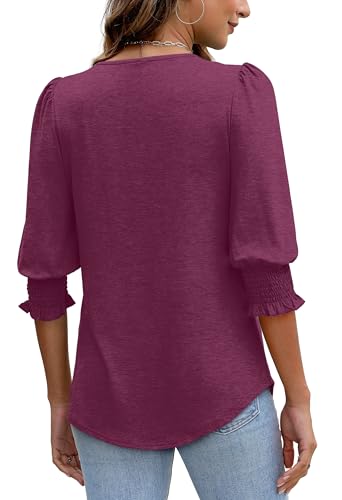 Image of XIEERDUO Blouses for Women Dressy Casual 3 /4 Length Sleeve Womens Tops with Smocked Cuffs