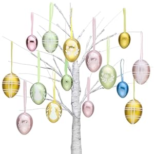 Valery Madelyn 26Pcs Easter Eggs Tree Ornaments for Easter Decorations Medium Pastel Pink Green Plastic Easter Eggs Bulk Tree Decorations Electroplating Shatterproof Decorative Hanging Eggs Decor