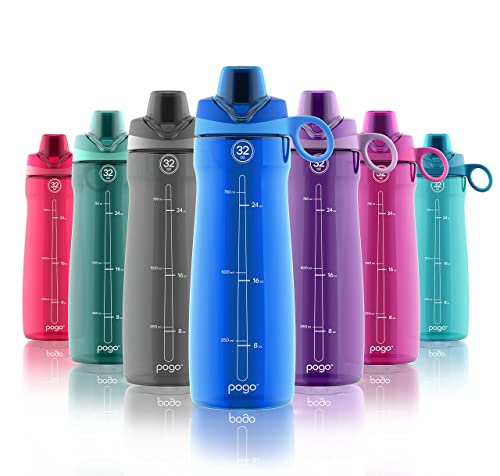 Pogo Garrafa de água de plástico livre de BPA com tampa Chug, azul, 947 g (233-0432-021)