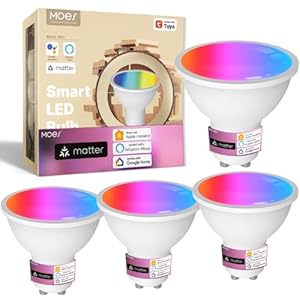 MOES Matter Smart GU10 LED Light Bulbs, Color Changing WiFi Bulbs, 2700K-6500K CW& RGB Dimmable, Smart Life Remote Control, Work with Apple Homekit/Alexa/Google Home, 400lm 5W 4 Pack
