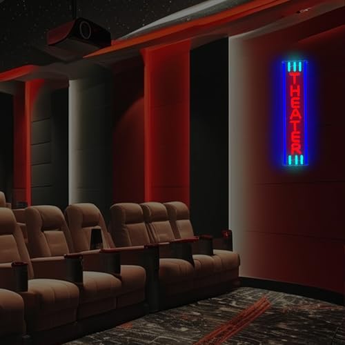 Image of Theater Neon Sign Movie Theater Decor Movie Night Led Sign Home Movie Theater Neon Sign for Wall Decor Home Theater Accessories Neon Light Up Sign for Theater Movie Night Party Movie Room Film Room