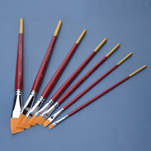 Haofy Pinceaux à Peinture en Nylon à Pointe Plate, 7 Pièces, pour Artistes, Peinture Lisse, Support en Bouleau