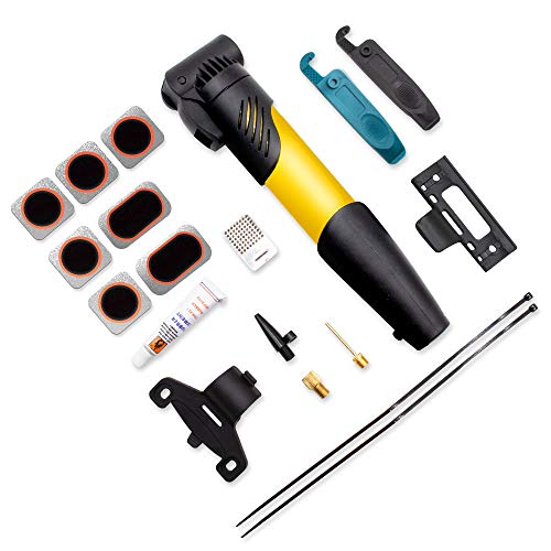 Motionx Mini Bike Pump,120PIS Portable Bicycle Frame Pump Kits with Puncture Repair Tools and Securing Clip Suitable for Presta & Schrader Valve