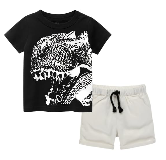 Image of Toddler Boy Clothes Cartoon Cotton Summer Short Sleeve T-Shirt and Shorts Kids Outfit Set 2-7 Year