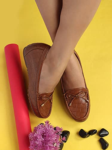 XE Looks Embellished & Stylish Loafers with heels for Women Tan UK - 6 - Image 4
