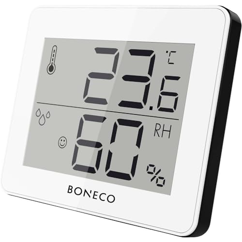 BONECO Hygrostat Thermo-Hygrometer X200 – digitale Anzeige der Raumtemperatur und relativen Luftfeuchtigkeit – 0 bis 50 ˚C, plastik, Weiß