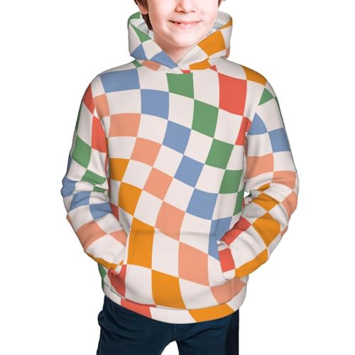 Wavy Checkerboard Kids Pullover Hoodies Boys Sweatshirts Girls Athletic Clothes with Pocket2