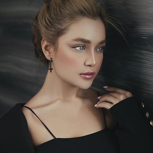 JewelryWe Kolczyki w kształcie krzyża odwróconego, kreolki: 3 pary kolczyków ze stali nierdzewnej, odwrócony, krzyż piotra, bez przekłuwania uszu, fałszywe kolczyki sztyfty, huggie hoop dla mężczyzn i