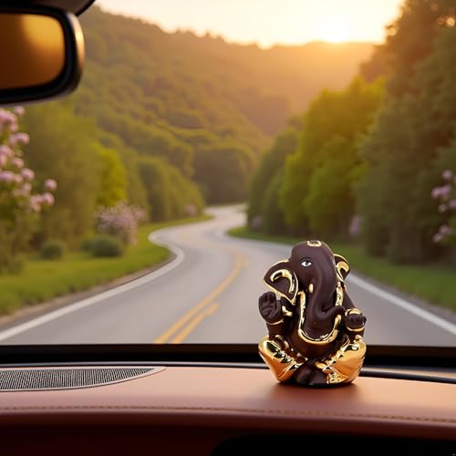 Image of Gold Plated Ekadrishta Ganesha | Ganpati Idol for Car Dashboard, Office Desk & Home,Pooja Room | Prosperity & Protection| Blessings & Success | Wealth, & Positivity | Height 2.5 Inch