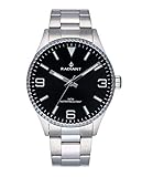 Reloj Plateado Reloj analógico para Hombre de Radiant. Colección Bagley. Reloj Plateado con Brazalete, Esfera Negra y Bisel dentado. 5ATM. 43mm. Referencia RA536202.