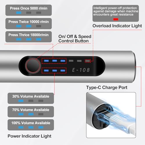 Comius Sharp 3-Gang Elektro Mini Bohrstift, Kabellos USB Wiederaufladbar DIY Handbohrer, mit 10 Spiralbohrer (0.6-2.2mm), Mini Bohrmaschine für Harz Schmuckherstellung Kunststoff Holz Leder